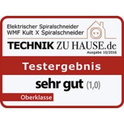 Testsiegel „Technik zu Hause“ für WMF Kult X Spiralschneider, Testergebnis sehr gut (Note 1,0) in der Oberklasse, Ausgabe 10/2016.