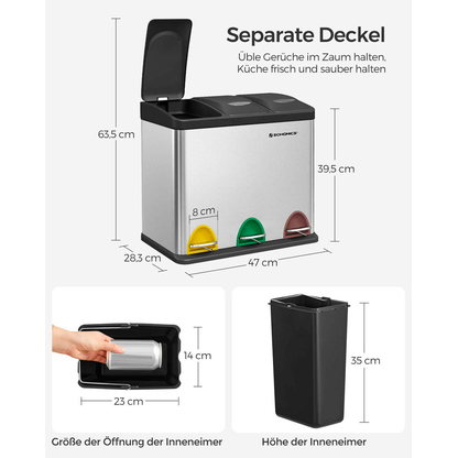 Artikelbild 8 für SONGMICS Mülltrenner 3x 8,0 l edelstahl, 1 St., Artikelnummer 291797