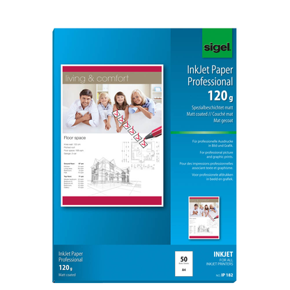Artikelbild für SIGEL Fotopapier DIN A4 matt 120 g/qm 50 Blatt, Artikelnummer 119008