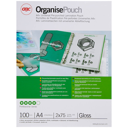 Artikelbild 10 für GBC Laminierfolien glänzend für A4 75 micron Universal-Lochung, 100 St., Artikelnummer 492193