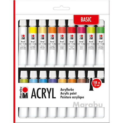 Artikelbild für Marabu Basic Acrylfarben farbsortiert 18 x 12,0 ml, 18 St., Artikelnummer 222629