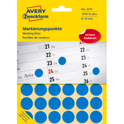 Artikelbild für AVERY Zweckform Klebepunkte 3375 blau Ø 18,0 mm, 1.056 St., Artikelnummer 977488