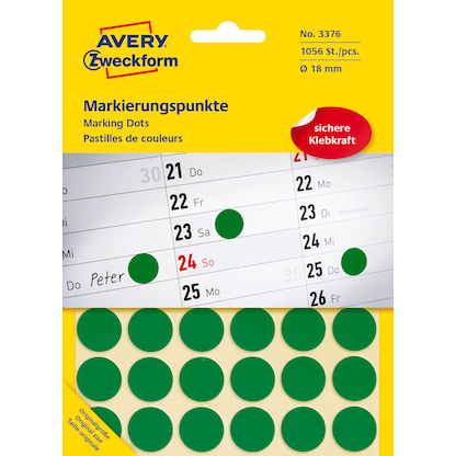 Artikelbild für AVERY Zweckform Klebepunkte 3376 grün Ø 18,0 mm, 1.056 St., Artikelnummer 977504