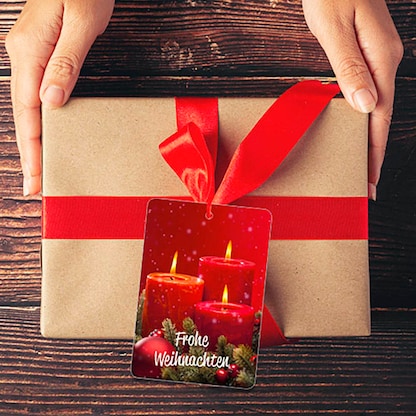 Artikelbild 4 für LUMA Geschenkanhänger mehrfarbig Frohe Weihnachten mit roten Kerzen, 10 St., Artikelnummer 141356