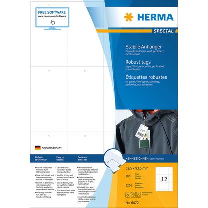 Artikelbild 4 für HERMA Hängeetiketten weiß 52,5 x 93,5 mm blanko, 100 Blatt, Artikelnummer 702353