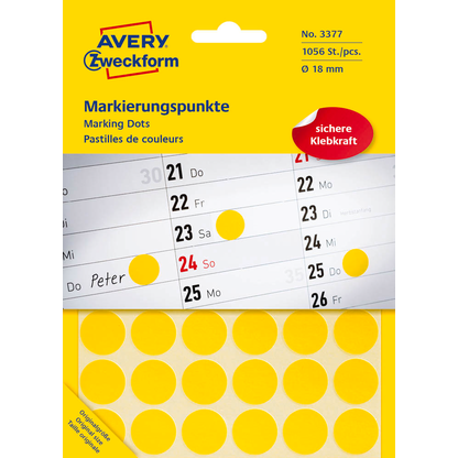 Artikelbild für AVERY Zweckform Klebepunkte 3377 gelb Ø 18,0 mm, 1.056 St., Artikelnummer 978262