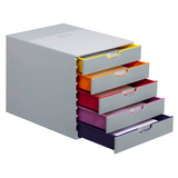 Artikelbild 1 für DURABLE Schubladenbox VARICOLOR® dunkelgrau mit bunten Farblinien 760527, DIN A4 mit 5 Schubladen, 1 St., Artikelnummer 113985
