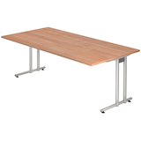 Artikelbild 1 für HAMMERBACHER NS2E Schreibtisch nussbaum rechteckig, C-Fuß-Gestell silber 200,0 x 100,0 cm, Artikelnummer 866178