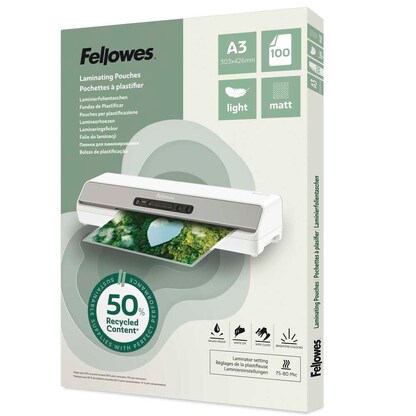 Artikelbild für Fellowes Laminierfolien mit 50% recyceltem Anteil matt für A3 75-80 micron, 100 St., Artikelnummer 757656
