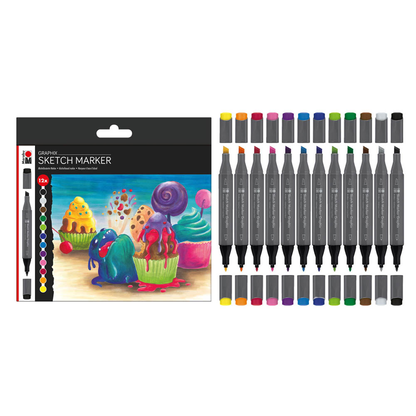 Artikelbild für Marabu GRAPHIX SUGARHOLIC Permanentmarker-Set farbsortiert 1,0 - 7,0 mm, 12 St., Artikelnummer 223036