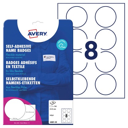 Artikelbild für AVERY Zweckform Namensetiketten J4881-20 weiß 65,0 x 65,0 mm, 20 Blatt, Artikelnummer 255577