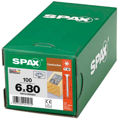 Artikelbild 7 für SPAX® Holzbauschrauben T30 Tellerkopf WIROX 0251010600805 6 mm x 80 mm, 100 St., Artikelnummer 397249