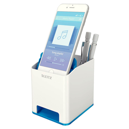 Artikelbild für LEITZ Stiftehalter WOW Duo Colour perlweiß/blau Polystyrol 2 Fächer 9,0 x 10,1 x 10,0 cm, Artikelnummer 313580