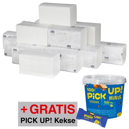 Artikelbild für AKTION: TORK Papierhandtücher H3 Premium Extra Soft Zick-Zack-Falzung 2-lagig 3x 3.000 Tücher + GRATIS PICK UP! minis ORIGINAL Kekse 100 St., Artikelnummer 171387