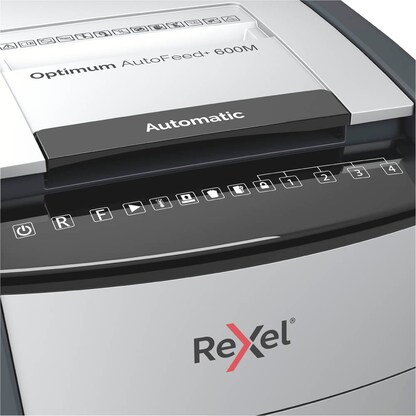 Artikelbild 13 für Rexel Optimum AutoFeed+ 600M Aktenvernichter mit Partikelschnitt P-5, 2 x 15 mm, bis 600 Blatt, schwarz, Artikelnummer 429847