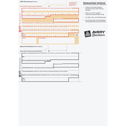 Artikelbild 4 für AVERY Zweckform SEPA-Überweisungsschein/-Zahlschein Bankformulare, 100 Blatt, Artikelnummer 485332