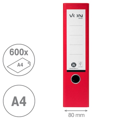 Artikelbild 3 für VON LEITZ Ordner rot mamoriert Karton 8,0 cm DIN A4, 1 St., Artikelnummer 635579