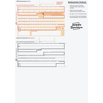 Artikelbild 2 für AVERY Zweckform SEPA-Überweisungsschein/-Zahlschein Bankformulare, 200 Blatt, Artikelnummer 485344