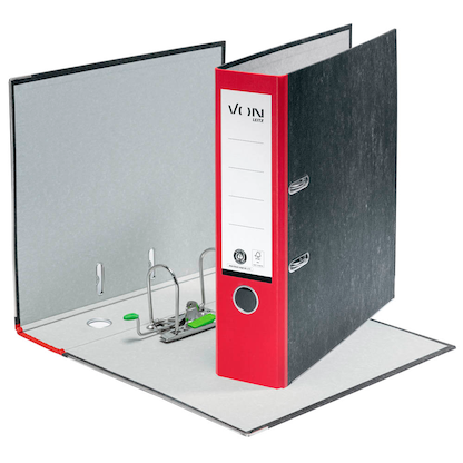 Artikelbild 2 für VON LEITZ Ordner rot mamoriert Karton 8,0 cm DIN A4, 1 St., Artikelnummer 635579