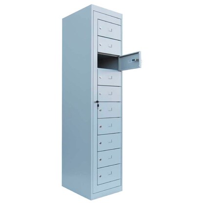 Artikelbild für LÜLLMANN Schließfachschrank lichtgrau 526100, 10 Schließfächer 40,0 x 50,0 x 180,0 cm, Artikelnummer 186108
