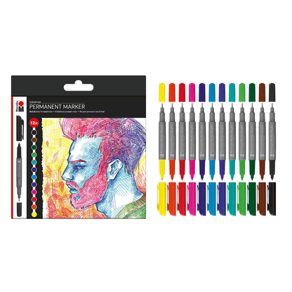 Artikelbild für Marabu Graphix Significant Permanentmarker-Set farbsortiert 1,0 - 2,0 mm, 12 St., Artikelnummer 399879