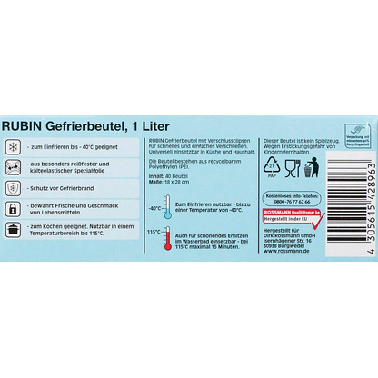 Artikelbild 5 für RUBIN Gefrierbeutel 1,0 l, 40 St., Artikelnummer 534805