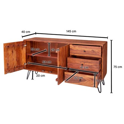 Artikelbild 2 für WOHNLING Sideboard, WL5.629 sheesham 145,0 x 40,0 x 75,0 cm, 1 St., Artikelnummer 540801