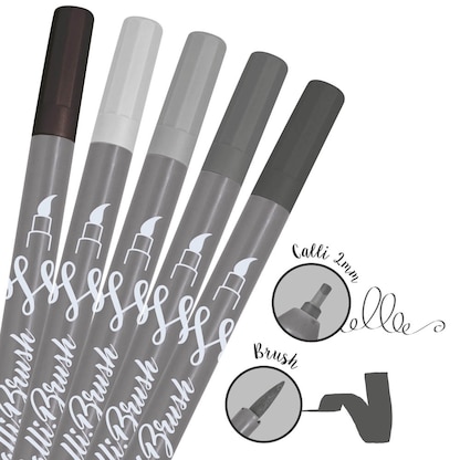 Artikelbild 3 für ONLINE® Calli.Brush Double Grey Brush-Pens farbsortiert, 5 St., Artikelnummer 598203