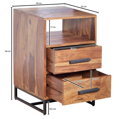 Artikelbild 2 für WOHNLING Nachttisch rechteckig Massivholz sheesham 35,0 x 40,0 x 66,0 cm, 1 St., Artikelnummer 166779