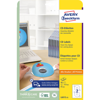 Artikelbild 3 für AVERY Zweckform CD-Etiketten L6015-25 weiß, 50 Etiketten , Artikelnummer 345280