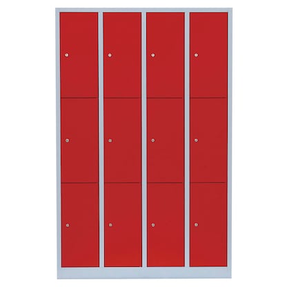 Artikelbild 2 für LÜLLMANN Schließfachschrank lichtgrau, feuerrot 520344, 12 Schließfächer 117,0 x 50,0 x 180,0 cm, Artikelnummer 830822