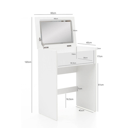 Artikelbild 2 für WOHNLING Schminktisch rechteckig Melamin, Spanplatte weiß 60,0 x 40,0 x 81,0/120,0 cm, 1 St., Artikelnummer 907354