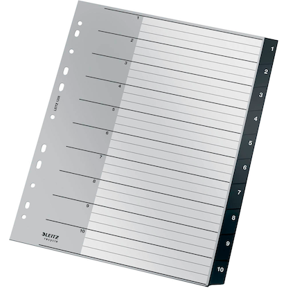 Artikelbild 2 für LEITZ Ordnerregister recycle 1208 DIN A4 Vollformat, Überbreite 1-10 schwarz 10-teilig, 1 Satz, Artikelnummer 304417