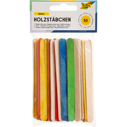 Artikelbild für folia Bastelholz mehrfarbig Holzstäbchen, 50 St., Artikelnummer 478911