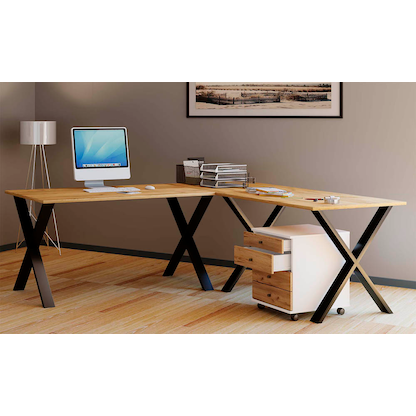 Artikelbild 4 für VCM my office Lona Schreibtisch honig-eiche rechteckig, X-Fuß-Gestell schwarz 190,0 x 80,0 cm, Artikelnummer 269476