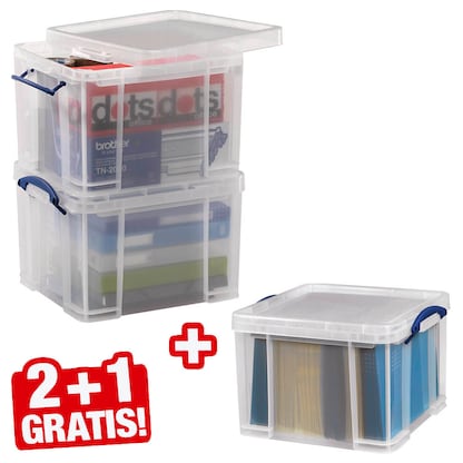 Artikelbild für 2 + 1 GRATIS: Really Useful Box Aufbewahrungsboxen 2x 35,0 l transparent 48,0 x 39,0 x 31,0 cm, 2 St. + GRATIS 1 St., Artikelnummer 475798