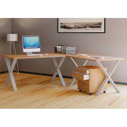 Artikelbild 5 für VCM my office Lona Schreibtisch honig-eiche rechteckig, X-Fuß-Gestell silber 220,0 x 80,0 cm, Artikelnummer 269229