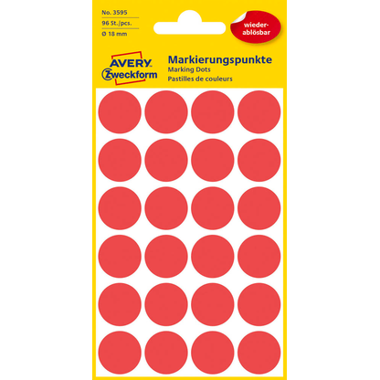 Artikelbild für AVERY Zweckform Klebepunkte 3595 rot Ø 18,0 mm, 96 St., Artikelnummer 977421
