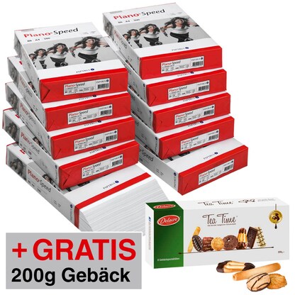 Artikelbild für AKTION: Plano® Kopierpapier Speed DIN A4 80 g/qm 10x 500 Blatt + GRATIS Delacre Tea Time 200 g, Artikelnummer 357215