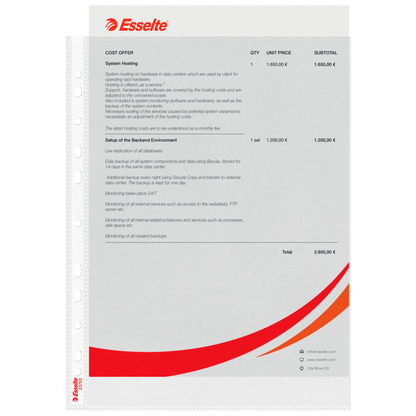 Artikelbild 2 für Esselte Prospekthüllen DIN A4 transparent genarbt 0,09 mm, 100 St., Artikelnummer 864371