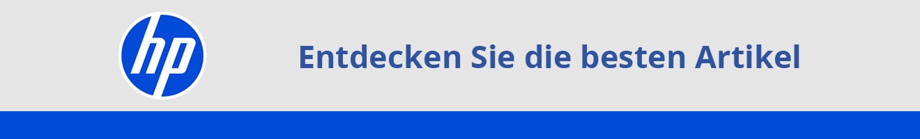 HP-Logo mit Text 'Entdecken Sie die besten Artikel' auf hellgrauem Hintergrund