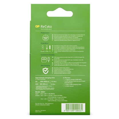 Artikelbild 6 für GP ReCyko USB-Akku-Schnellladegerät inkl. Akkus, Artikelnummer 302772