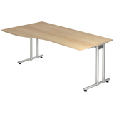 Artikelbild 1 für HAMMERBACHER Prokura Schreibtisch eiche Trapezform, C-Fuß-Gestell silber 180,0 x 80,0/100,0 cm, Artikelnummer 639315