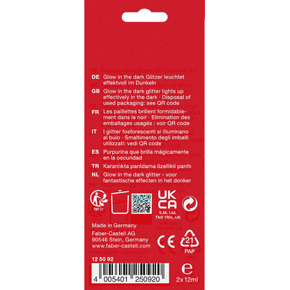 Artikelbild 2 für FABER-CASTELL Glow in the dark Gel Glitzer farbsortiert 2 x 12,0 g, 2 St., Artikelnummer 278038