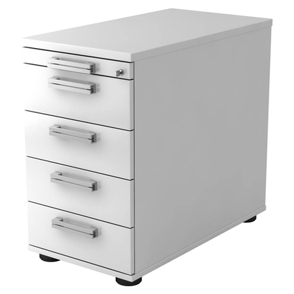 Artikelbild für HAMMERBACHER Akandia Standcontainer weiß 5 Auszüge Stahl-Relinggriff silber 42,8 x 80,0 x 72,0 - 76,0 cm, Artikelnummer 625917