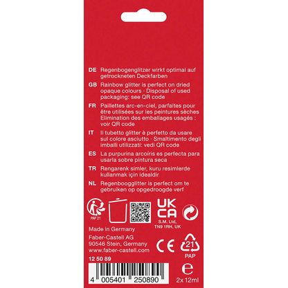 Artikelbild 3 für FABER-CASTELL Regenbogen Gel Glitzer farbsortiert 2 x 12,0 g, 2 St., Artikelnummer 277891