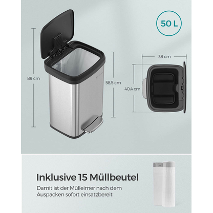 Artikelbild 8 für SONGMICS Mülleimer 50,0 l silber, 1 St., Artikelnummer 291027