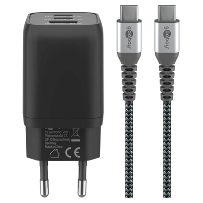 Artikelbild für goobay Ladekabel mit Adapter schwarz, Kabellänge: 1,0 m, 65 Watt, Artikelnummer 345274