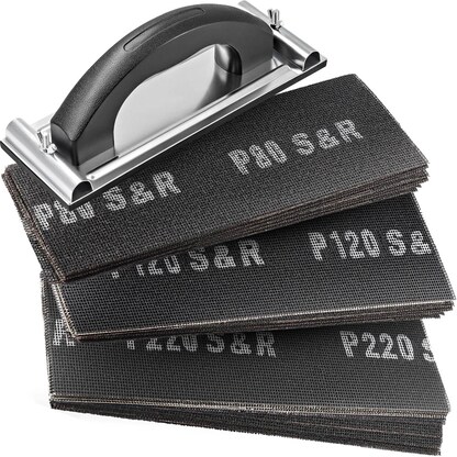 Artikelbild für S&R Schleifblatt-Set 30x Schleifpapier (je 10 x P80 / P120 / P220) - 280 x 93mm, Handschleifblock: 240 x 80 mm, Artikelnummer 390429