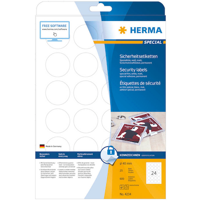 Artikelbild 3 für HERMA Sicherheitsetiketten 4234 weiß 40,0 x 40,0 mm, 25 Blatt, Artikelnummer 306324